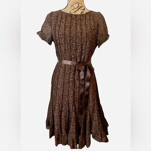 Sandra Darren Beautiful Slip Ruffled Swing Dress Chocolate Brown 8P Cottagecore